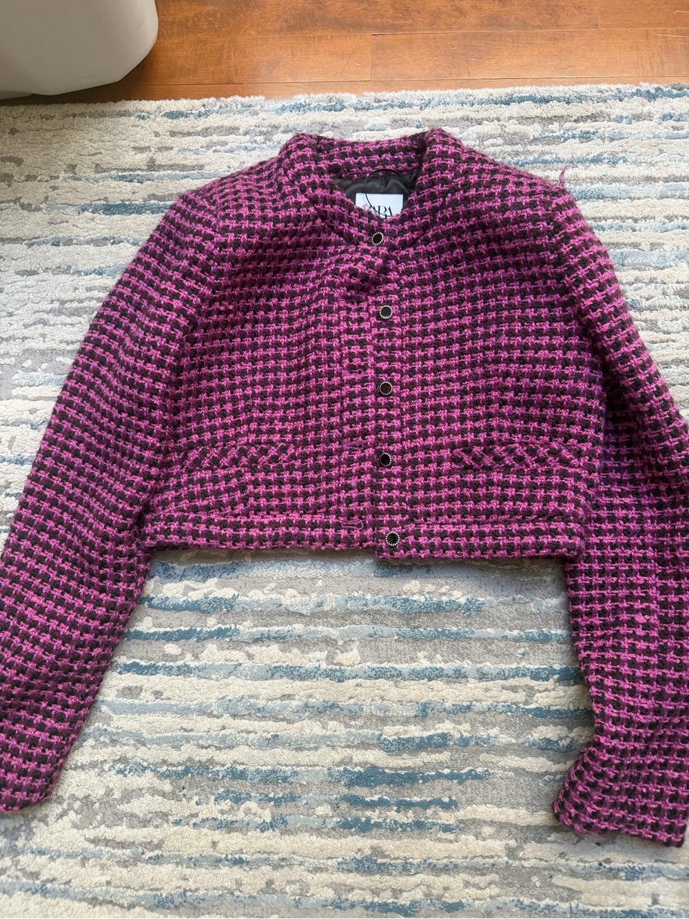Zara Purple and Black Cropped Tweed Jacket